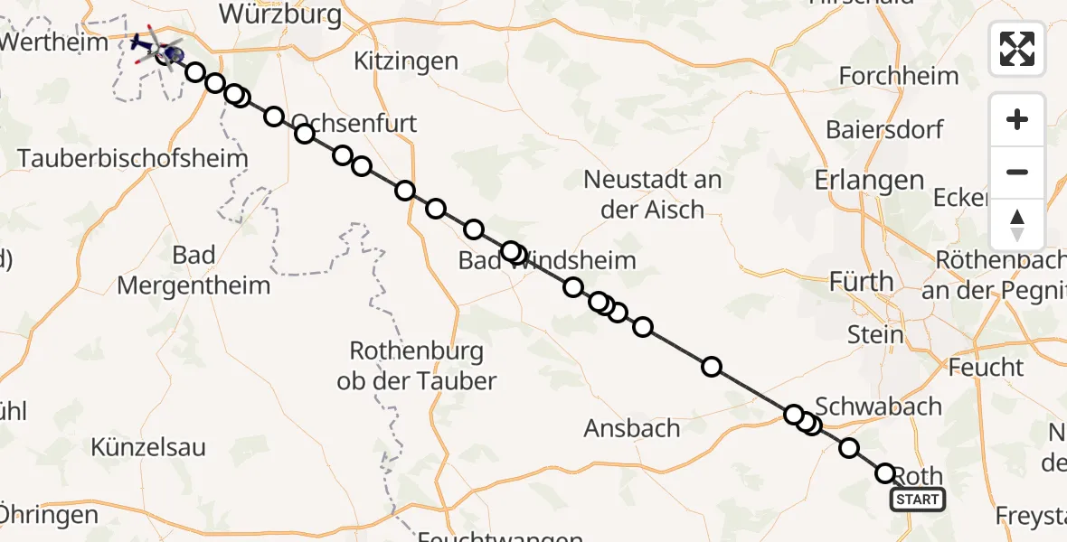 Flugroute Polizeihubschrauber Roth - Helmstadt, 26 Juni 2026, 06:41