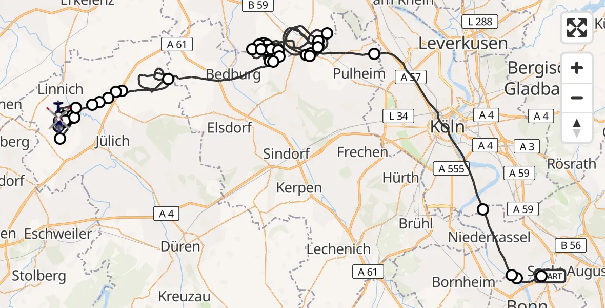 Flugroute Polizeihubschrauber Sankt Augustin - Linnich, 26 Juni 2026, 06:42