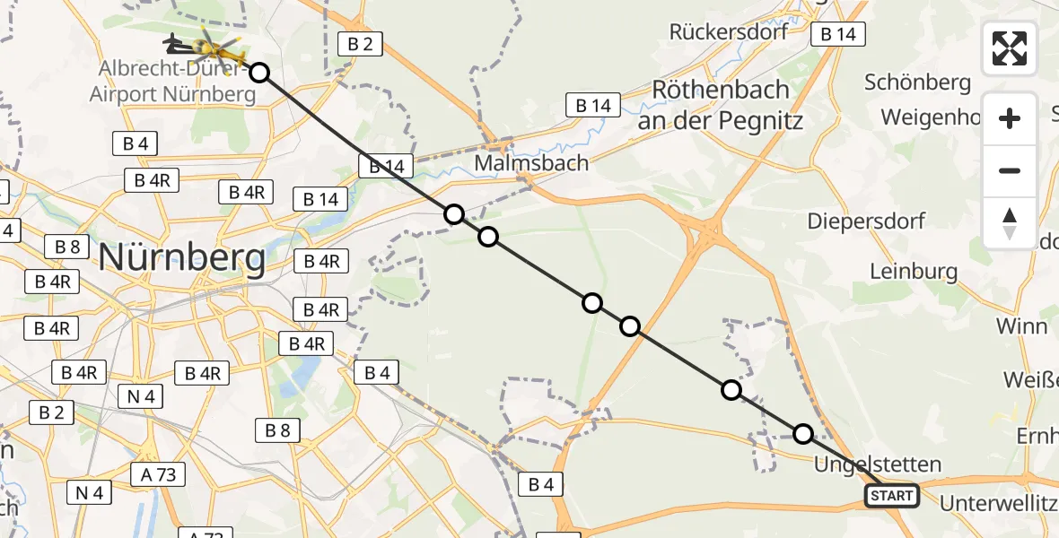 Flugroute Rettungshubschrauber Winkelhaid - Flughafen Nuremberg, 26 Juni 2026, 06:44