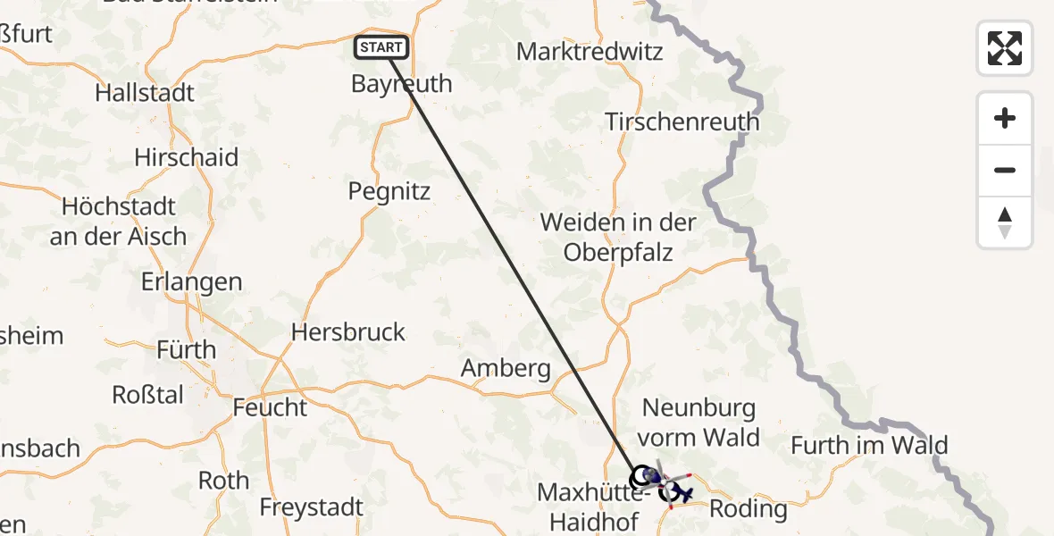 Flugroute Polizeihubschrauber Neudrossenfeld - Bruck i.d.OPf., 26 Juni 2026, 06:50