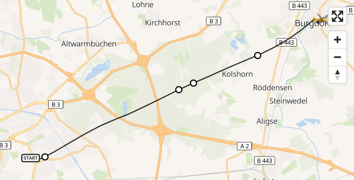 Flugroute Rettungshubschrauber Hannover Luftrettung Hubschrauberlandeplatz (Christoph 4) - Burgdorf, 26 Juni 2026, 06:53