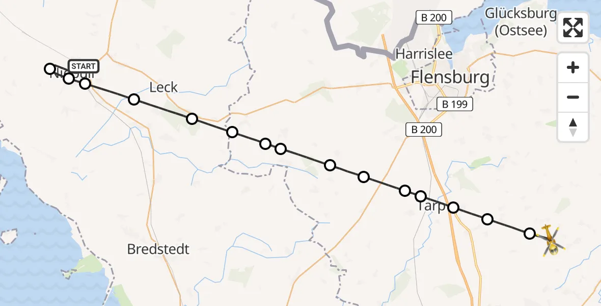 Flugroute Rettungshubschrauber Niebüll - Uelsby, 26 Juni 2026, 06:54