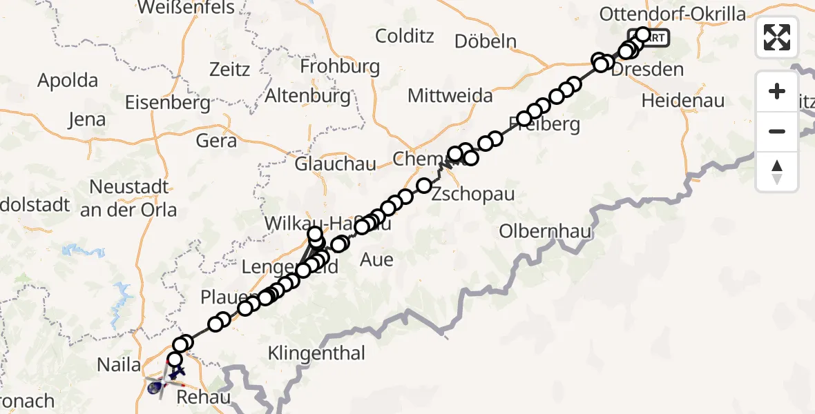 Flugroute Polizeihubschrauber Dresden - Hof, 26 Juni 2026, 06:56