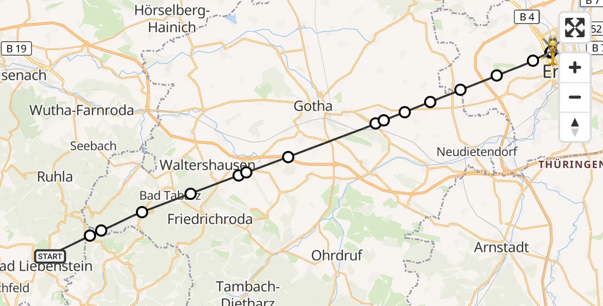 Flugroute Rettungshubschrauber Bad Liebenstein - Helios Clinic Erfurt, 26 Juni 2026, 06:57