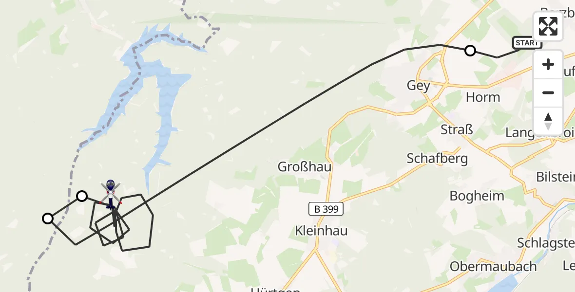 Flugroute Polizeihubschrauber Düren - Hürtgenwald, 26 Juni 2026, 06:59