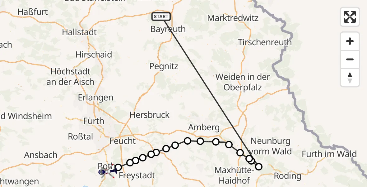 Flugroute Polizeihubschrauber Neudrossenfeld - Flugplatz Roth, 26 Juni 2026, 07:04
