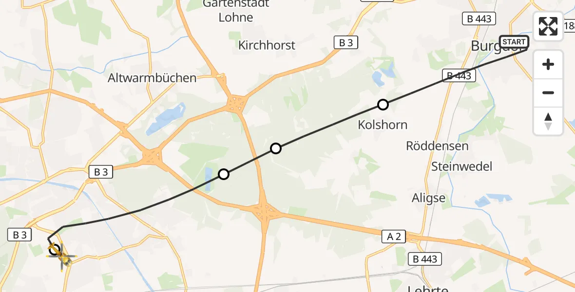 Flugroute Rettungshubschrauber Burgdorf - Hannover Luftrettung Hubschrauberlandeplatz (Christoph 4), 26 Juni 2026, 07:24