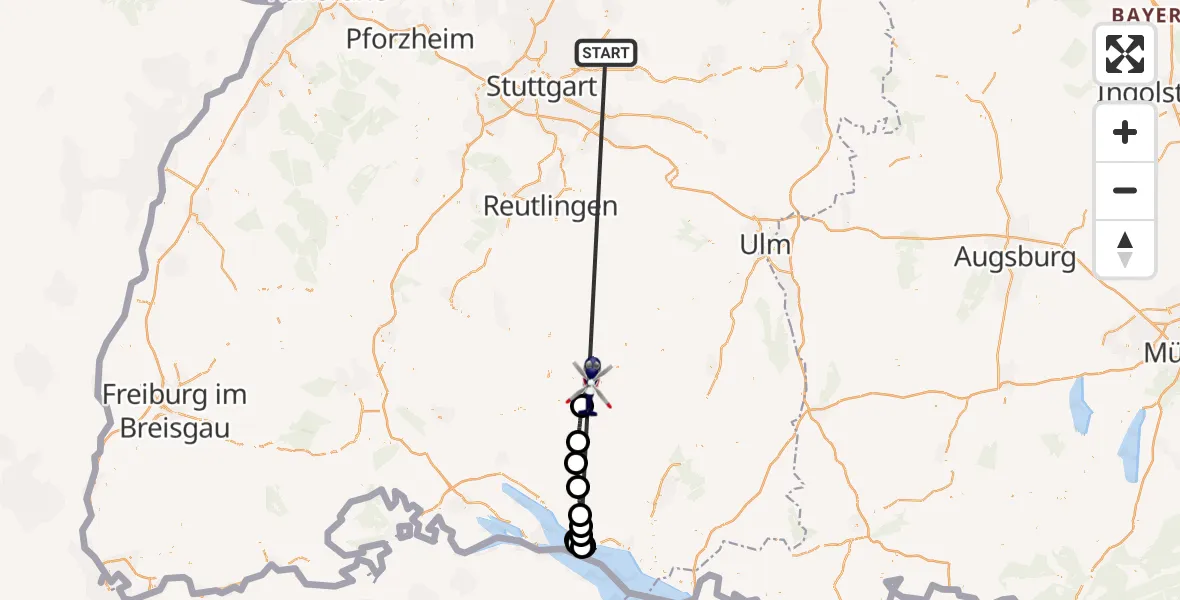 Flugroute Polizeihubschrauber Winnenden - Mengen-Hohentengen Flugplatz, 26 Juni 2026, 07:24