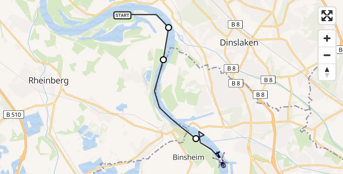 Flugroute Polizeihubschrauber Rheinberg - Duisburg, 26 Juni 2026, 07:25