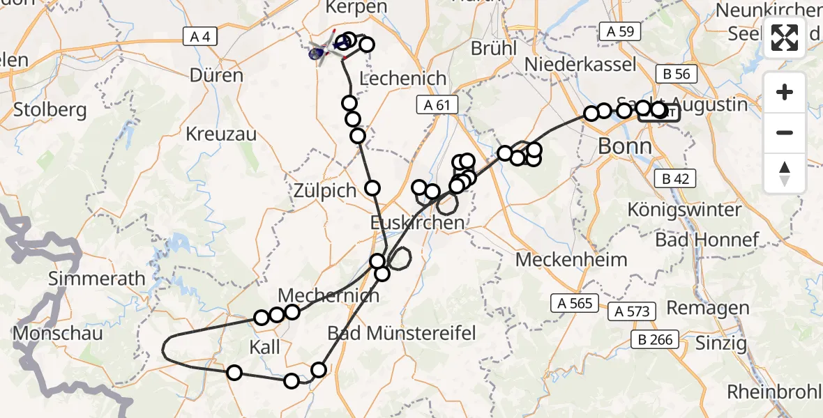 Flugroute Polizeihubschrauber Sankt Augustin - Militärflugplatz Nörvenich, 26 Juni 2026, 07:27