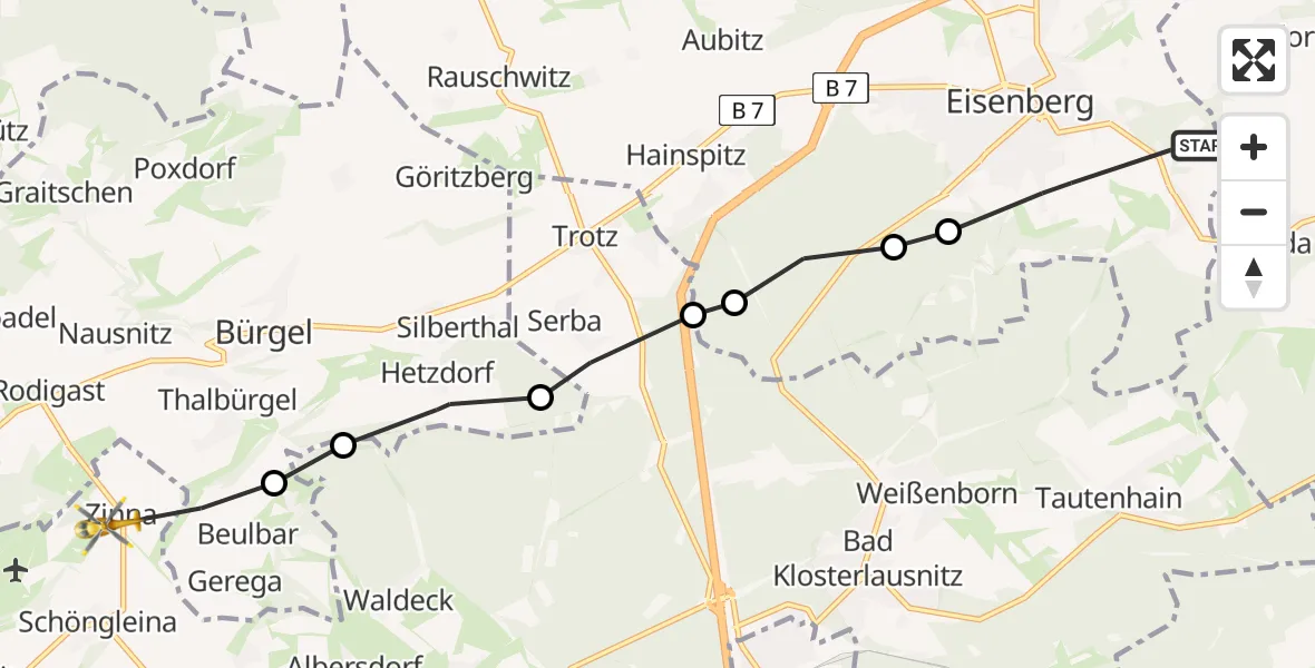 Flugroute Rettungshubschrauber Eisenberg - Schöngleina, 26 Juni 2026, 07:27
