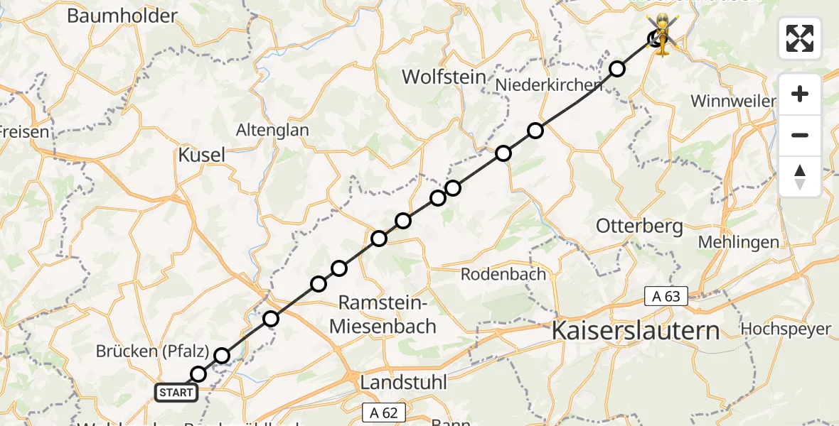 Flugroute Rettungshubschrauber Schönenberg-Kübelberg - Imsweiler UL, 26 Juni 2026, 07:27