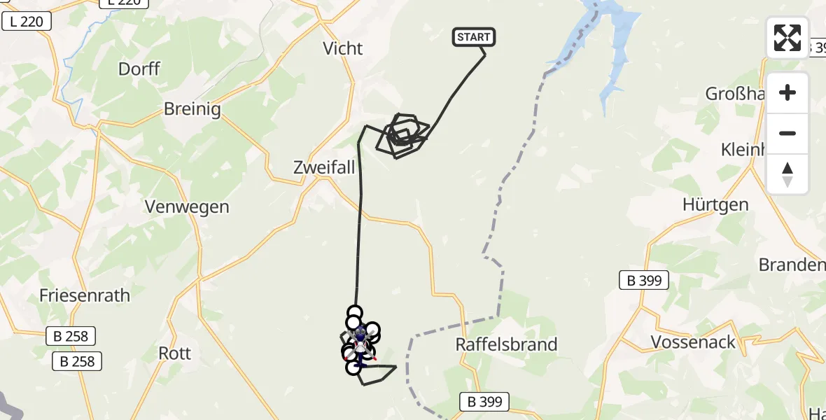 Flugroute Polizeihubschrauber Stolberg (Rhld.) - Simmerath, 26 Juni 2026, 07:28