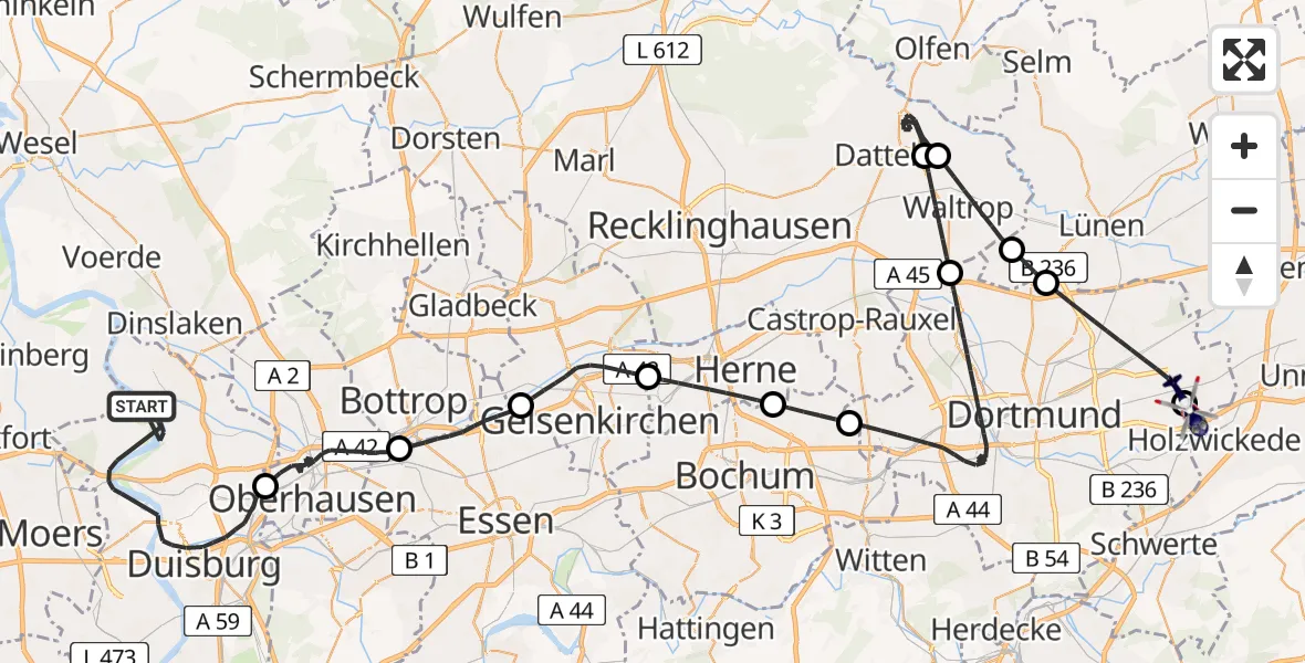 Flugroute Polizeihubschrauber Duisburg - Dortmund Flughafen, 26 Juni 2026, 07:29