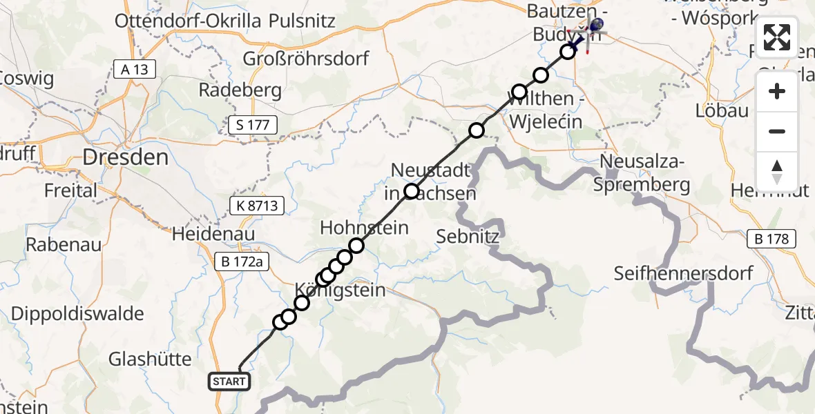 Flugroute Polizeihubschrauber Bad Gottleuba-Berggießhübel - Bautzen, 26 Juni 2026, 07:31