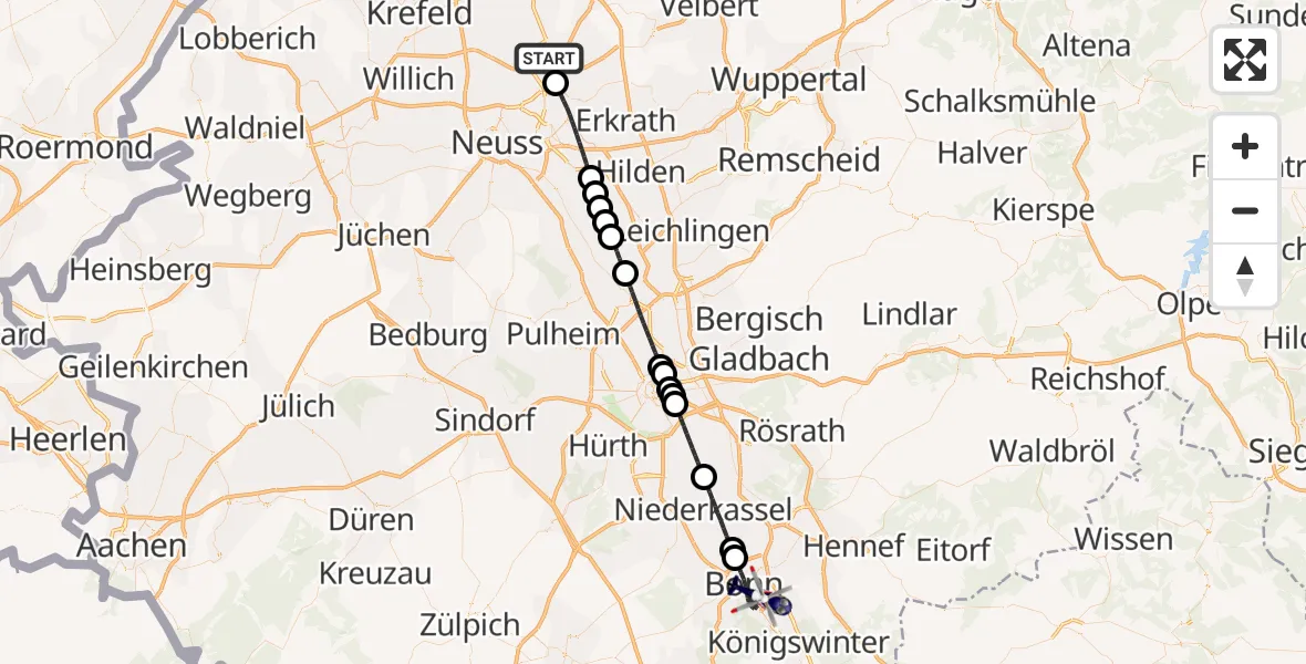 Flugroute Polizeihubschrauber Düsseldorf Flughafen - Bonn, 26 Juni 2026, 07:31