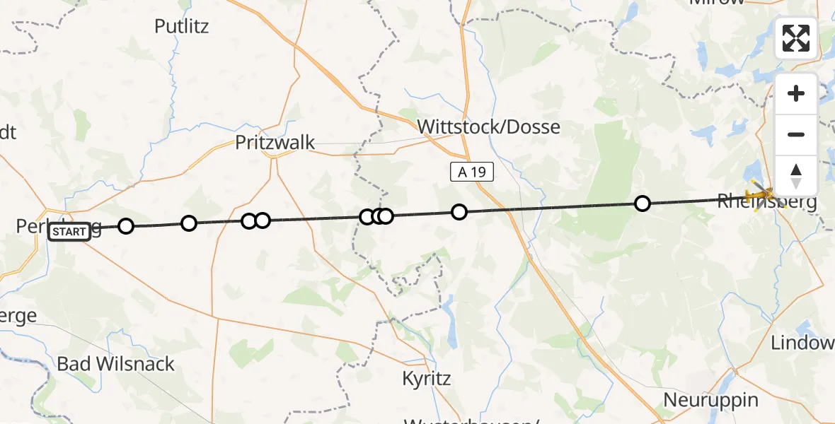 Flugroute Rettungshubschrauber Perleberg - Rheinsberg, 26 Juni 2026, 07:31