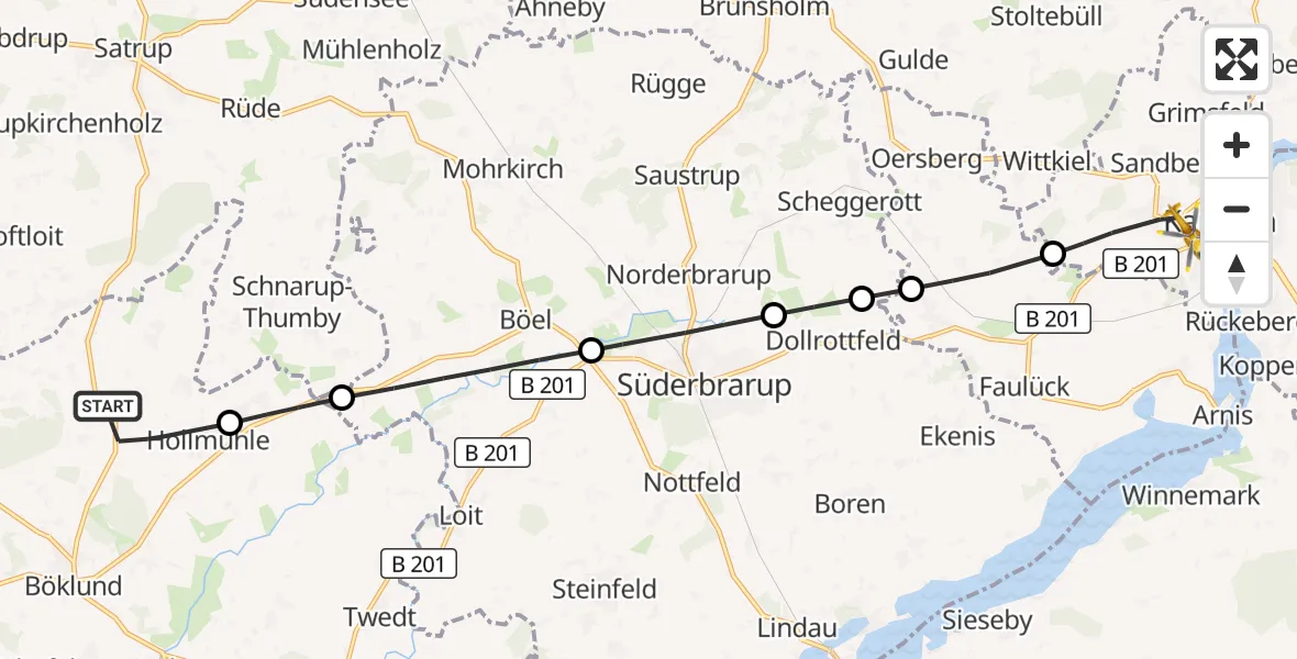 Flugroute Rettungshubschrauber Uelsby - Kappeln, 26 Juni 2026, 07:35
