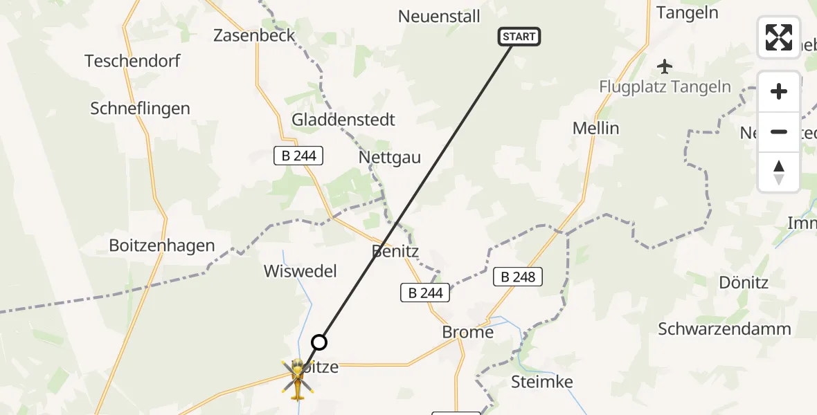 Flugroute Rettungshubschrauber Jübar - Tülau, 26 Juni 2026, 07:40