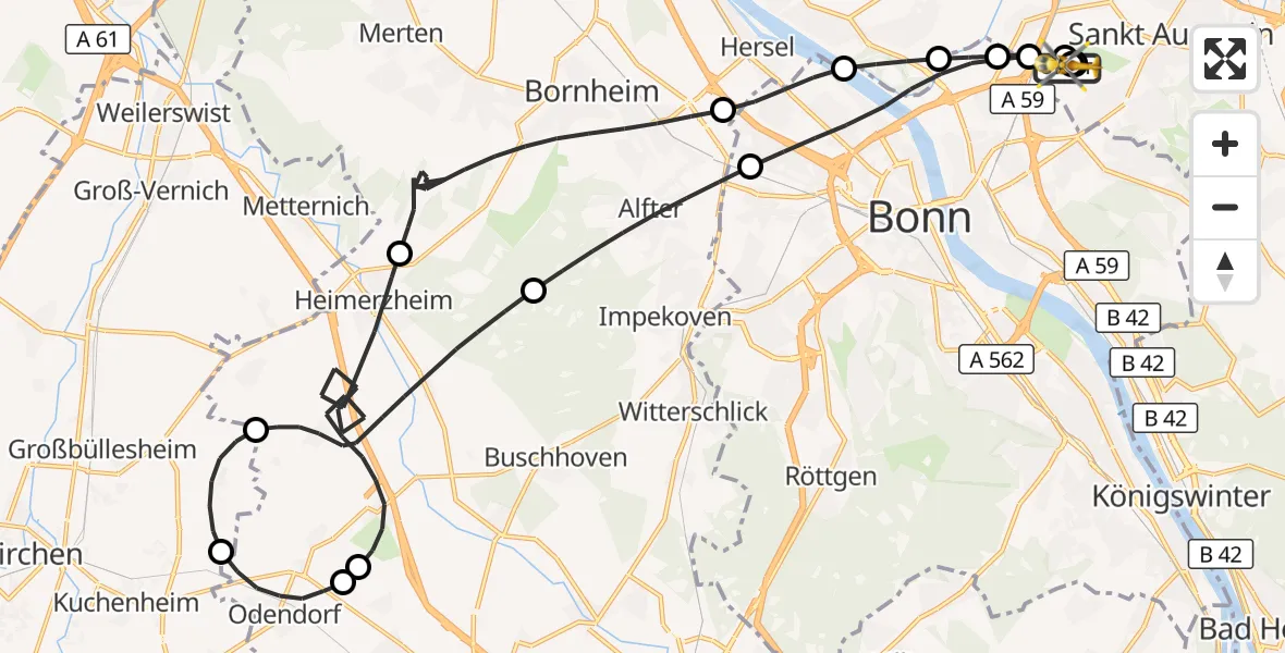 Flugroute Rettungshubschrauber Sankt Augustin - Sankt Augustin, 26 Juni 2026, 07:56
