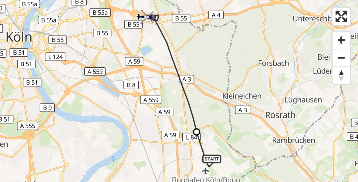 Flugroute Polizeihubschrauber Köln Bonn Flughafen - Köln, 26 Juni 2026, 07:58