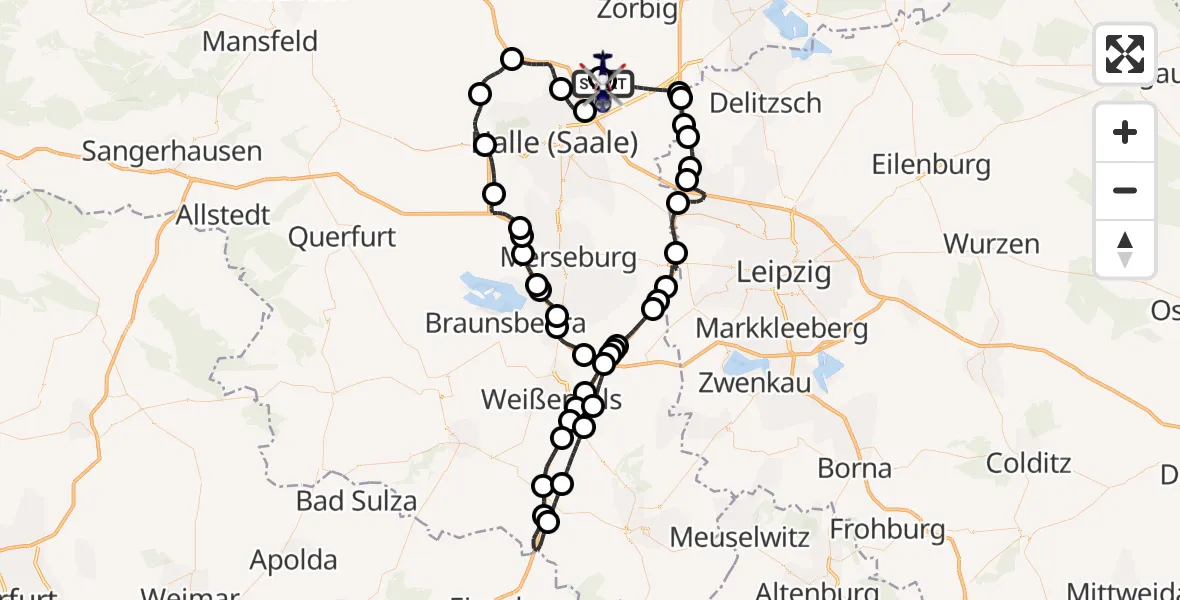 Flugroute Polizeihubschrauber Halle-Oppin Flugplatz - Halle-Oppin Flugplatz, 26 Juni 2026, 07:59