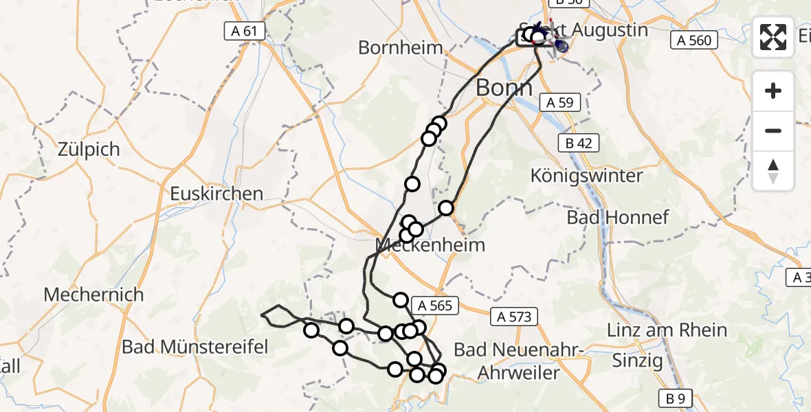 Flugroute Polizeihubschrauber Sankt Augustin - Sankt Augustin, 26 Juni 2026, 08:03