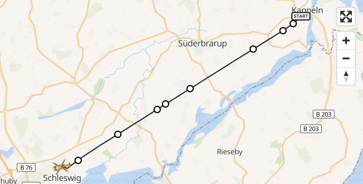 Flugroute Rettungshubschrauber Kappeln - Schleswig, 26 Juni 2026, 08:07