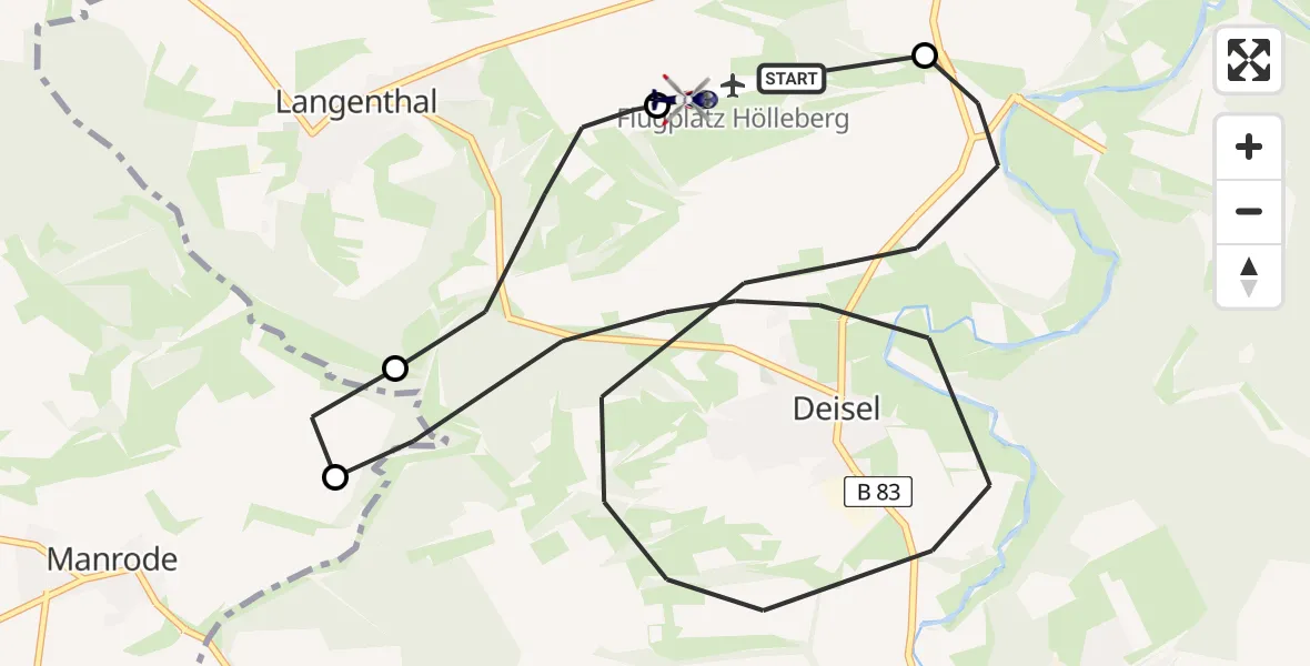 Flugroute Polizeihubschrauber Hölleberg Flugplatz - Hölleberg Flugplatz, 26 Juni 2026, 08:22