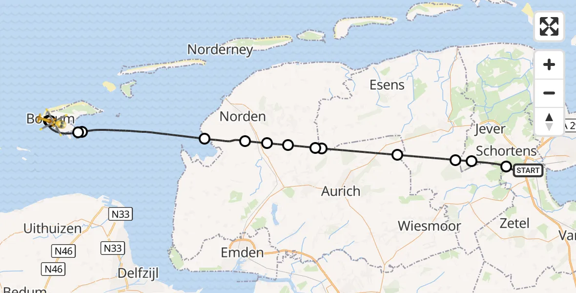 Flugroute Rettungshubschrauber Sande - Borkum Island Hospital, 26 Juni 2026, 08:22