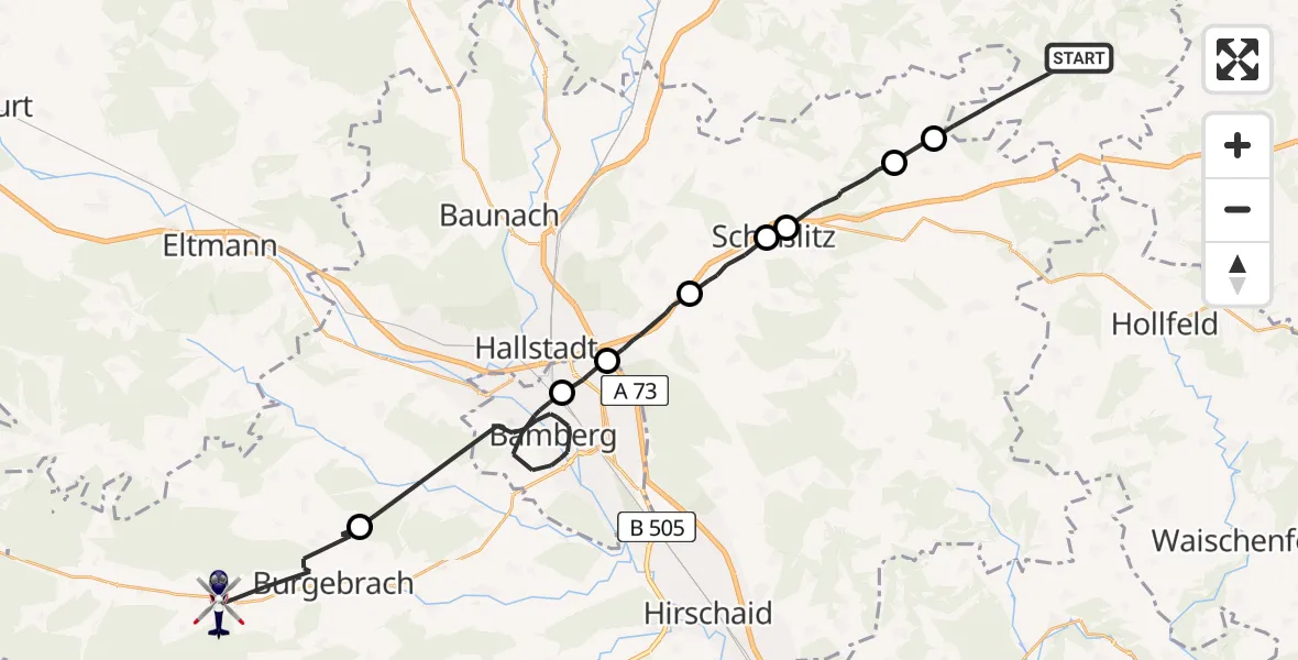 Flugroute Polizeihubschrauber Weismain - Burgebrach, 26 Juni 2026, 08:28