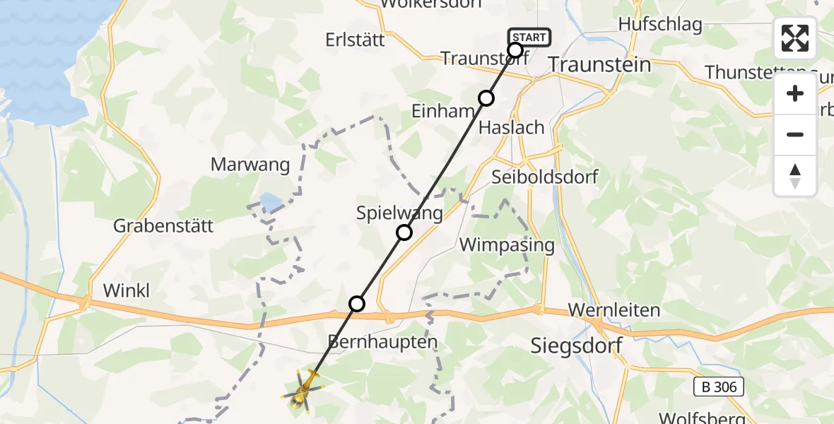 Flugroute Rettungshubschrauber Traunstein Hospital - Bergen, 26 Juni 2026, 08:33