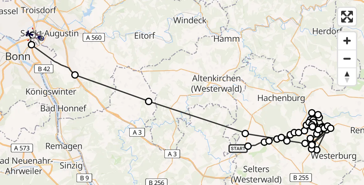 Flugroute Polizeihubschrauber Freirachdorf - Sankt Augustin, 26 Juni 2026, 08:34