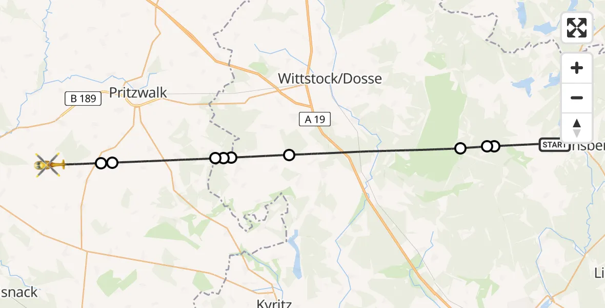 Flugroute Rettungshubschrauber Rheinsberg - Plattenburg, 26 Juni 2026, 08:36