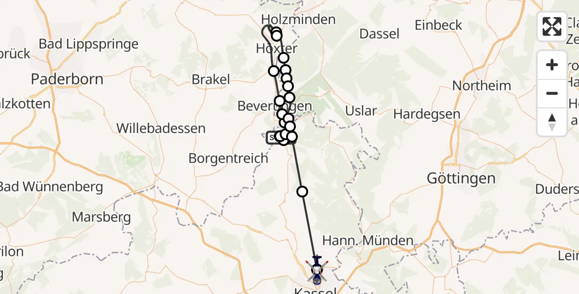 Flugroute Polizeihubschrauber Hölleberg Flugplatz - Fuldatal Bundespolizei Hubschrauberlandeplatz, 26 Juni 2026, 08:37