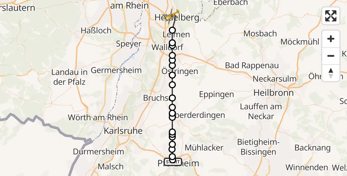 Flugroute Ambulanzhubschrauber Siloah Sankt Trudpert Hospital - Heidelberg, 26 Juni 2026, 08:38
