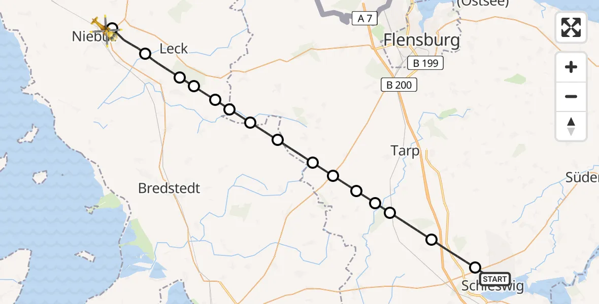 Flugroute Rettungshubschrauber Schleswig - Niebüll, 26 Juni 2026, 08:48