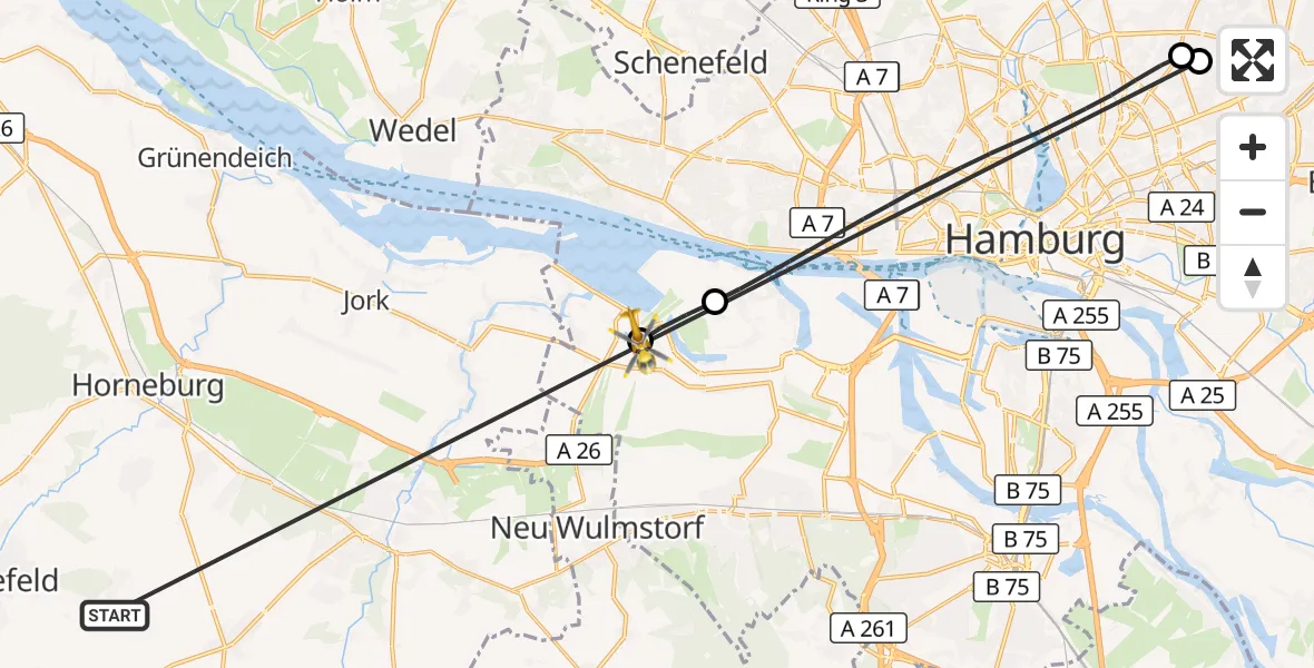 Flugroute Rettungshubschrauber Harsefeld - Hamburg, 26 Juni 2026, 08:50