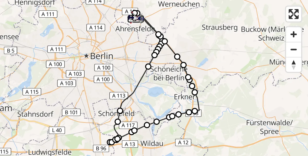 Flugroute Polizeihubschrauber Ahrensfelde Hubschrauberlandeplatz - Ahrensfelde Hubschrauberlandeplatz, 26 Juni 2026, 08:52