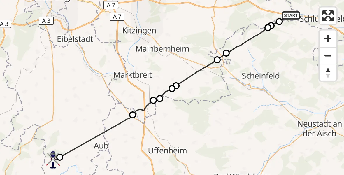 Flugroute Polizeihubschrauber Geiselwind - Röttingen, 26 Juni 2026, 08:52