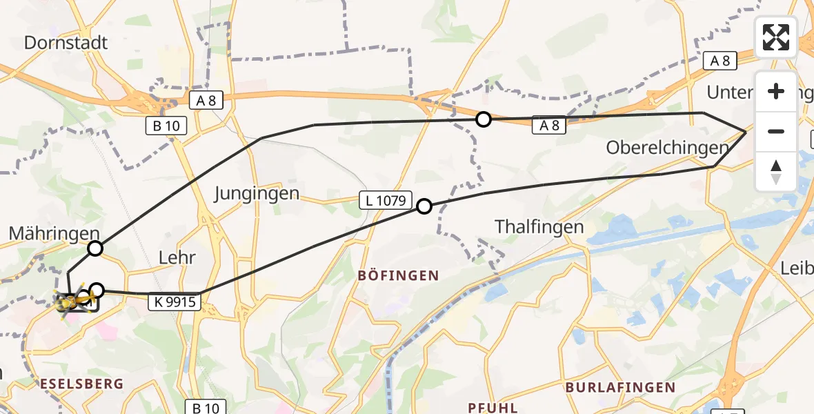 Flugroute Rettungshubschrauber Ulm Military Hospital Emergency - Ulm Military Hospital Emergency, 26 Juni 2026, 08:53