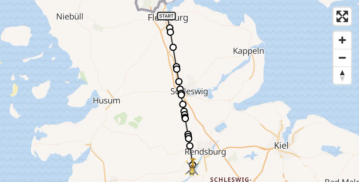 Flugroute Ambulanzhubschrauber Flensburg - Nübbel, 26 Juni 2026, 08:56