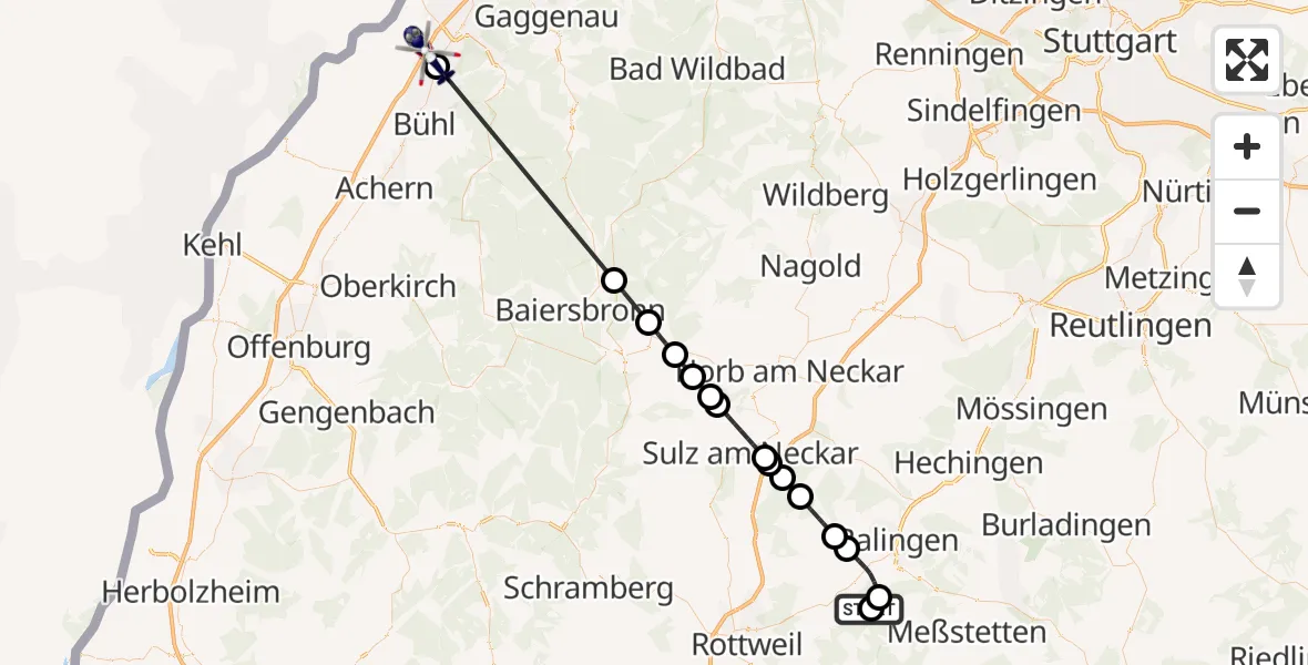 Flugroute Polizeihubschrauber Dotternhausen - Sinzheim, 26 Juni 2026, 08:59