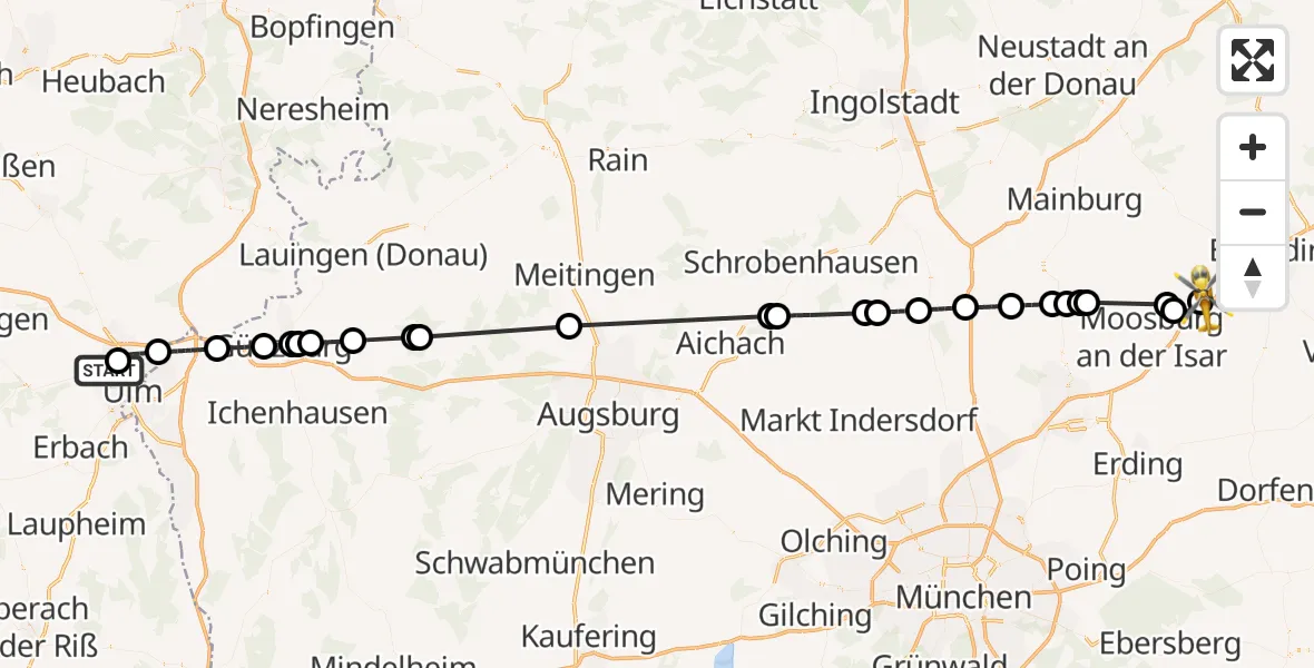 Flugroute Rettungshubschrauber Ulm Military Hospital Emergency - Landshut Flugplatz, 26 Juni 2026, 09:02