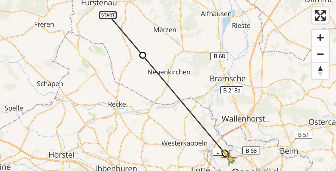 Flugroute Ambulanzhubschrauber Fürstenau - Osnabrück, 26 Juni 2026, 09:12