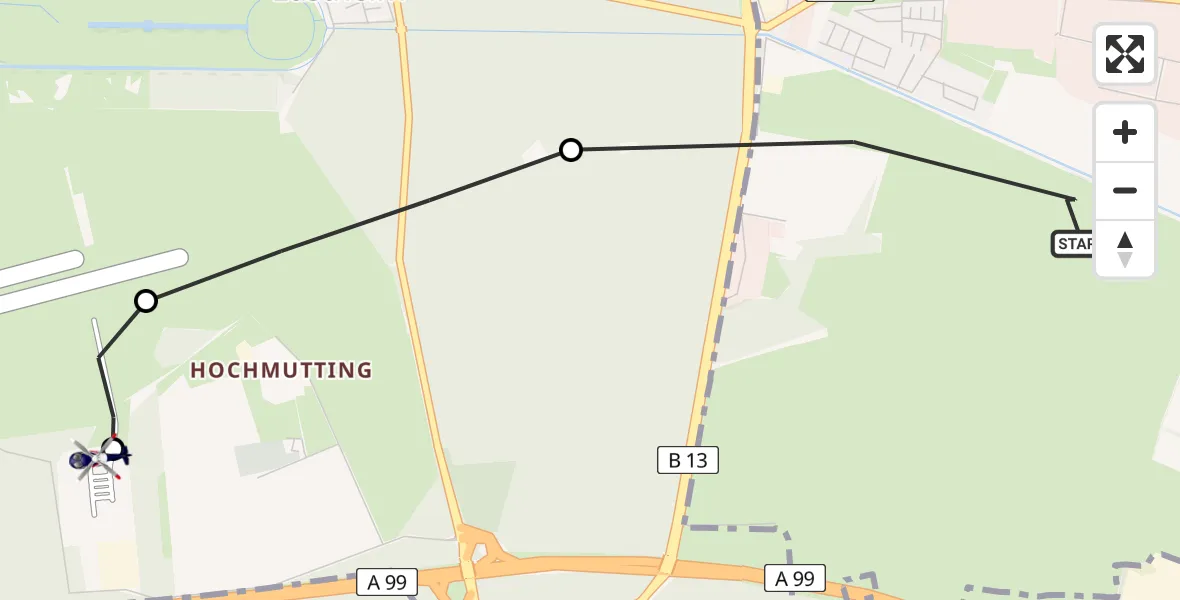 Flugroute Polizeihubschrauber Garching b.München - Oberschleißheim, 26 Juni 2026, 09:20