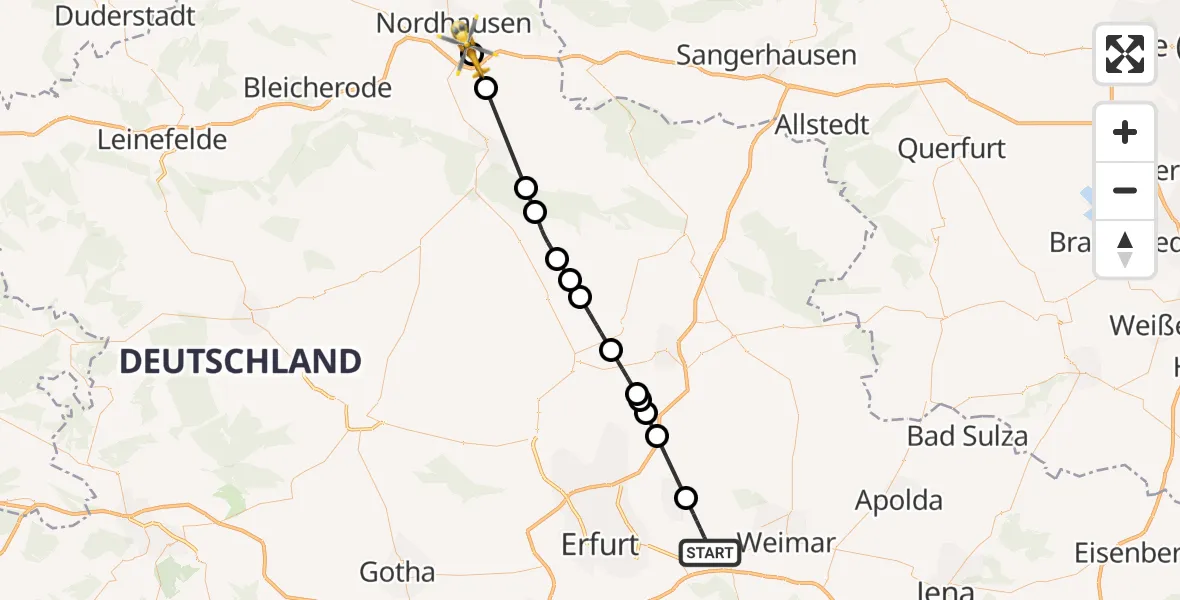 Flugroute Ambulanzhubschrauber Grammetal - Nordhausen, 26 Juni 2026, 09:27