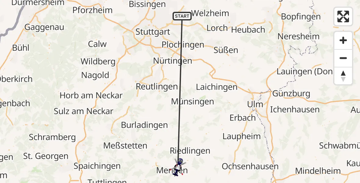 Flugroute Polizeihubschrauber Winnenden - Mengen-Hohentengen Flugplatz, 26 Juni 2026, 09:33