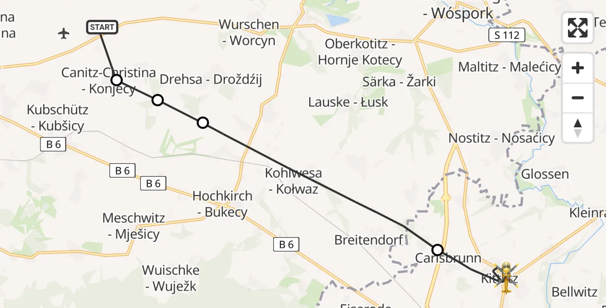 Flugroute Rettungshubschrauber Bautzen Flugplatz - Löbau, 26 Juni 2026, 09:45