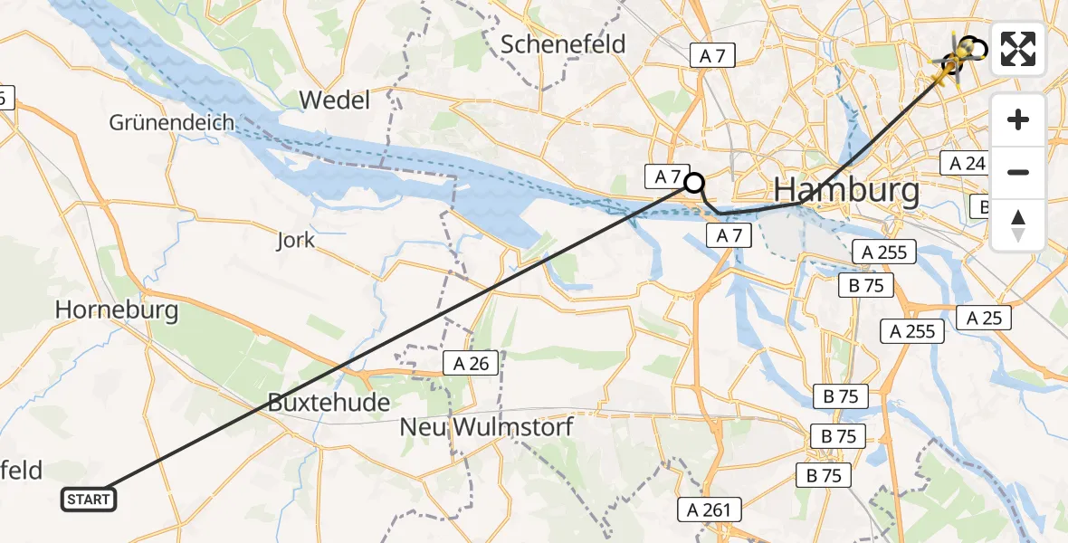 Flugroute Rettungshubschrauber Harsefeld - Hamburg, 26 Juni 2026, 09:46